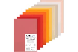 CANSON Mi-Teintes Coloured Drawing 160gsm A4 Paper Pack, Double Sided: Honeycomb & Fine Grain, 10 Warm Colour Sheets, for Pro