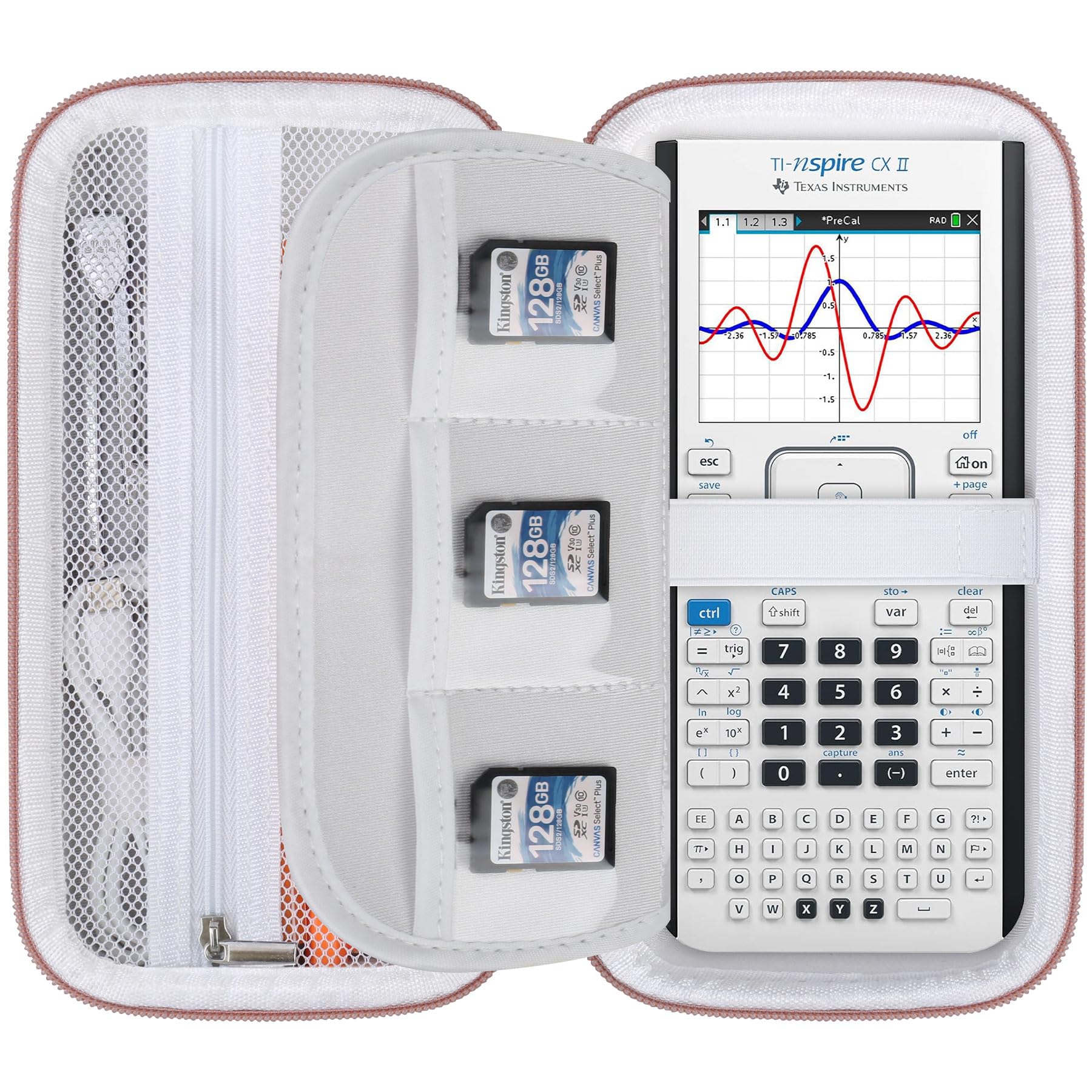 Elonbo Carrying Case for Texas Instruments TI-Nspire CX II CAS/CX II/CX/CX CAS Color Graphing Calculator, Extra Zipped Pocket Fits Charging Cable, Charger, Manual, Black+Orange