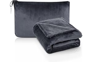 ATsense Travel Blanket Pillow, Premium 2 in 1 Soft Airplane Blanket Compact with Bag Pillowcase, Hand Luggage Sleeve and Backpack Clip - Travel Essentials for Long Trips, Flying and Car, Dark Grey