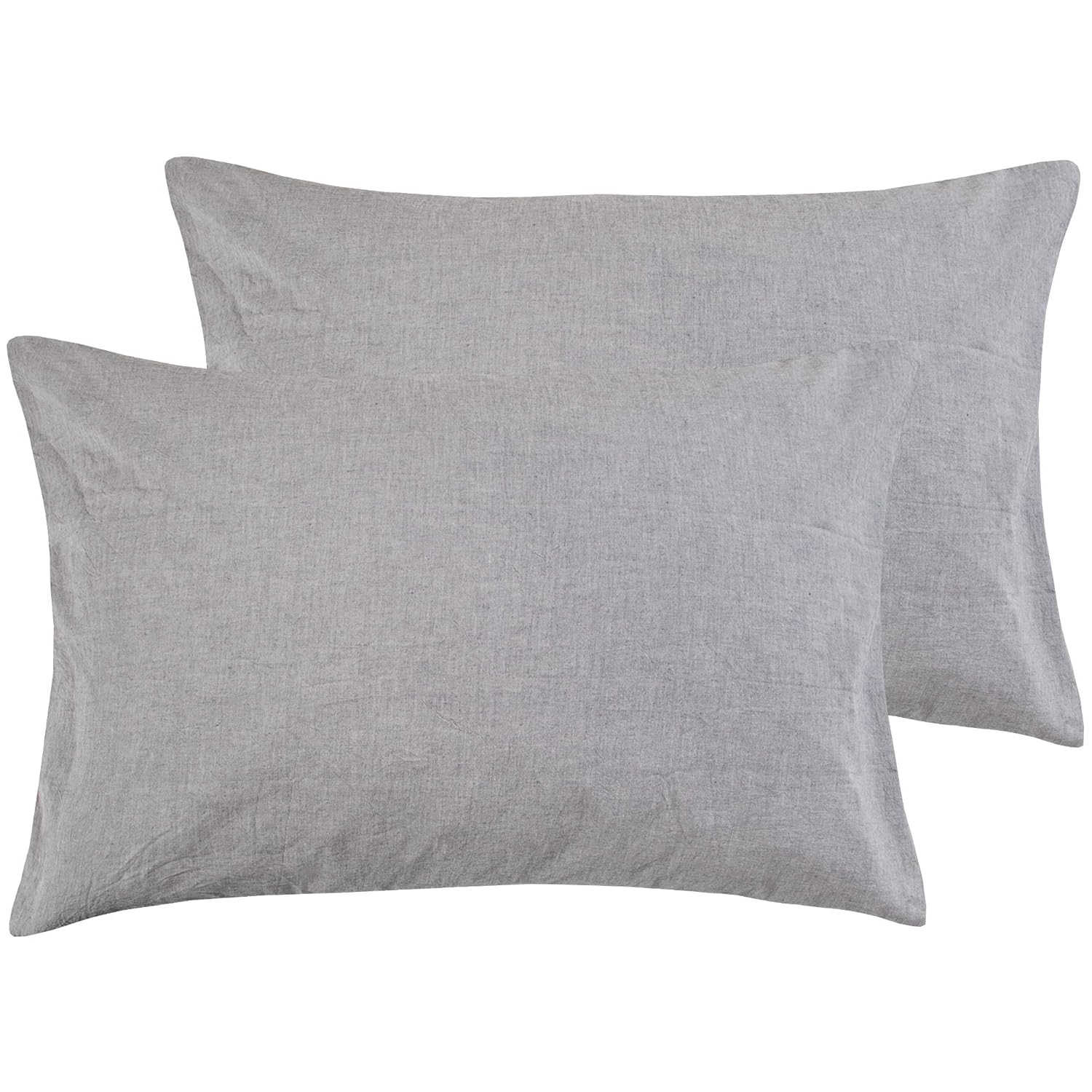 NTBAY Queen Size Stone Washed Cotton Pillowcase, 2-Pack Reduces Allergies and Respiratory Irritation Vintage Style Breathable Pillow Cases, 20 x 30 Inches, Grey