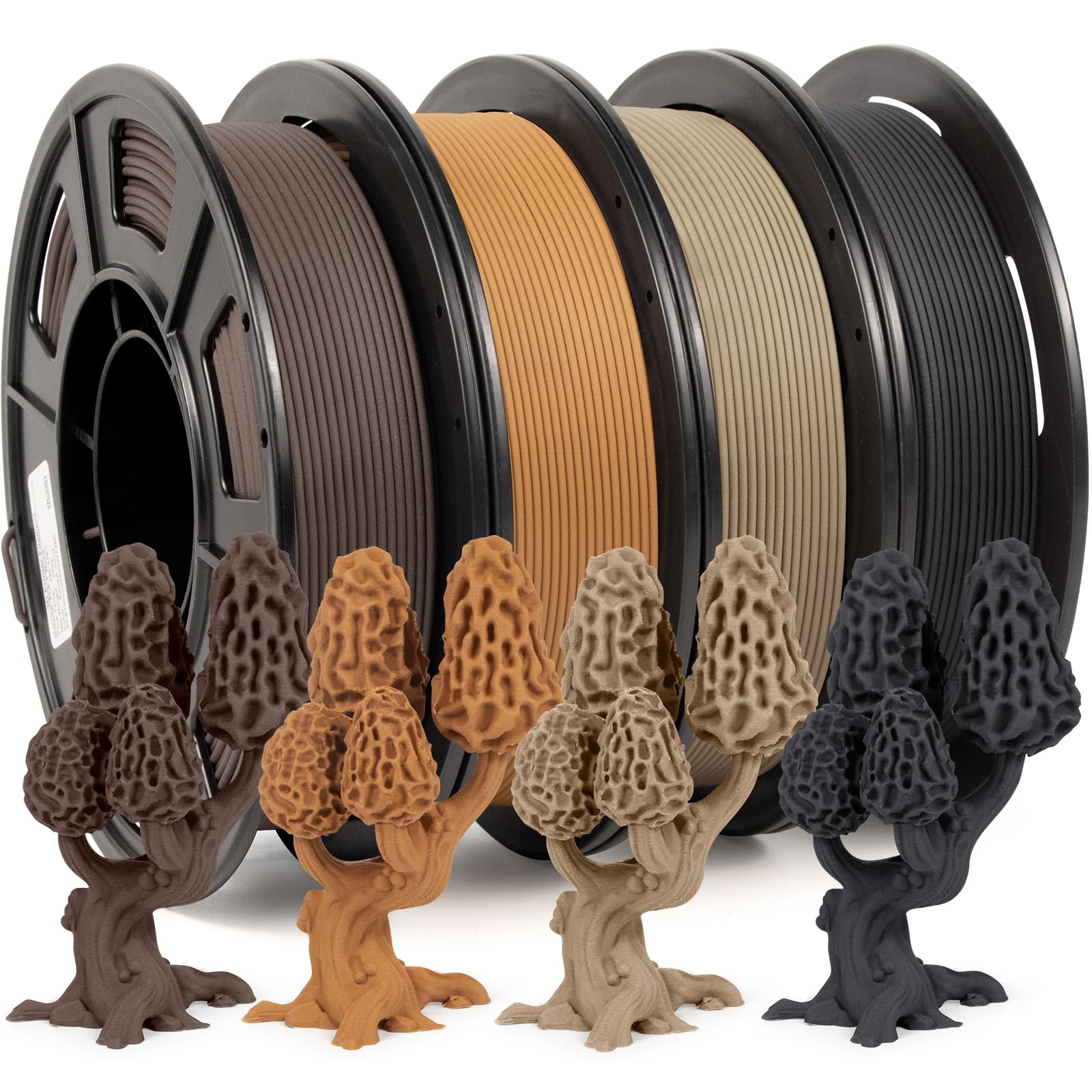 iSANMATE 3D Printer Filament 1.75mm, Wood PLA Filament 250g x 4 Spool, White Pine, Sandal, Yellow Pear, Ebony, Dimensional Accuracy +/- 0.03mm, 20% Wood Flour + 80% Polylactic Acid