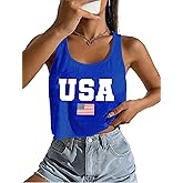 LAWOZZOS American Flag Crop Tank Women USA Crop Tops 4th of July Outfits Summer Sleeveless USA Shirts