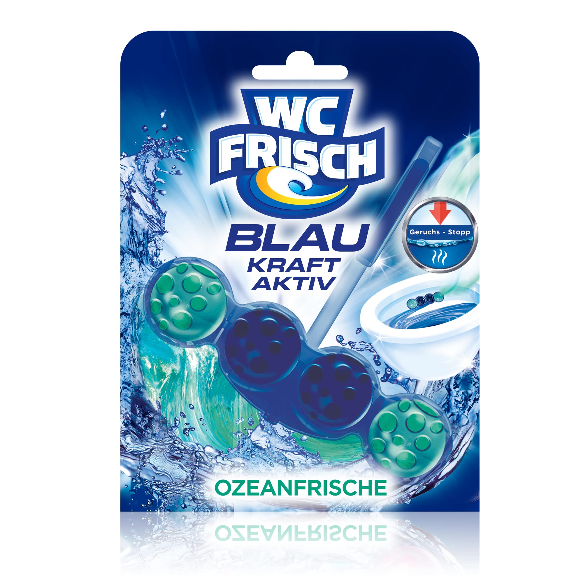 WC FRISCH Kraft Aktiv Blauspüler Ozeanfrische (150 g), WC Reiniger mit innovativer Geruchs-Stopp-Formel, Duftsteine für extra Frische und eine sichtbare Reinigung 5