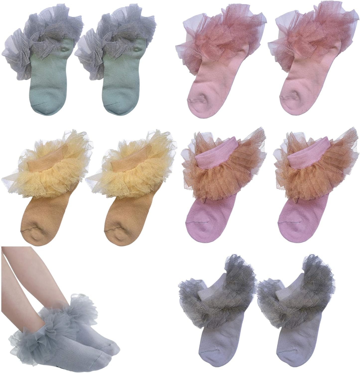 5 Pairs Girl Lace Tutu Socks.Baby toddler Girls Eyelet Turn