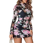 Avidlove Long Sleeve Dress for Women Bodycon Fall Sheer Mesh Dresses Mock Neck Ruched Party Clubwear Outfits S-XXL