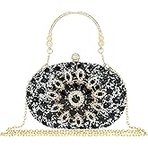 MAIRLOM Rhinestone Clutch Purses for Women Evening Wedding Formal Round Pearl Clasp Handbag for Party Prom