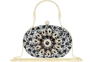 MAIRLOM Rhinestone Clutch Purses for Women Evening Wedding Formal - Round Pearl Clasp Handbag - Crystal Diamond Bag