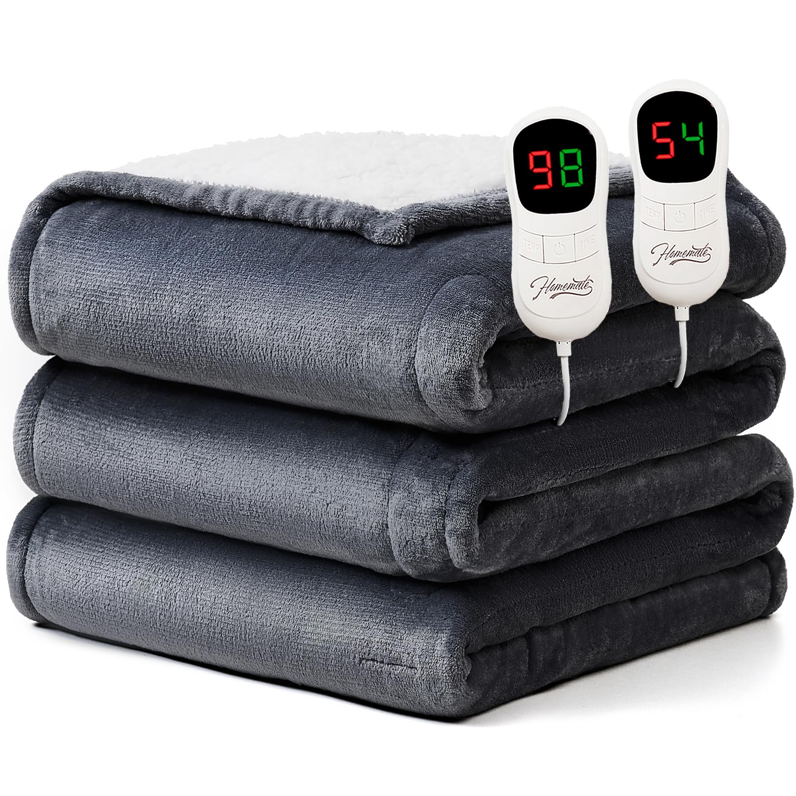 Photo 1 of Homemate Electric Heated Blanket Queen Size - 84"x90" Heating Blanket Queen Size Dual Control 1/2/4/6/8 Hours Auto-Off 10 Heat Level Over-Heat Protection Flannel Sherpa ETL Certification