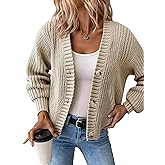 Women’s Chunky Knit Cardigan – Waffle Knit Button Down Oversized V Neck Fall Sweater for Casual Layering