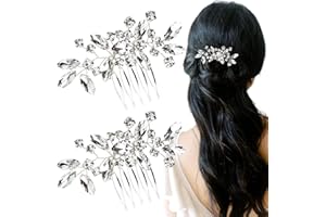ARVINTAS 2PCS Silver Rhinestone Hair Combs, Clear Crystals Wedding Metal Hair Combs, Sparkly Crystal Bridal Hair Accessories for Bridesmaids Women Girls (3.31x1.97inch)