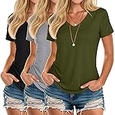 Riyiper 3 Pack Women's V Neck T-Shirts Short Sleeve Loose Fit Tops Casual Basic Trendy Straight Hem Plain Tees