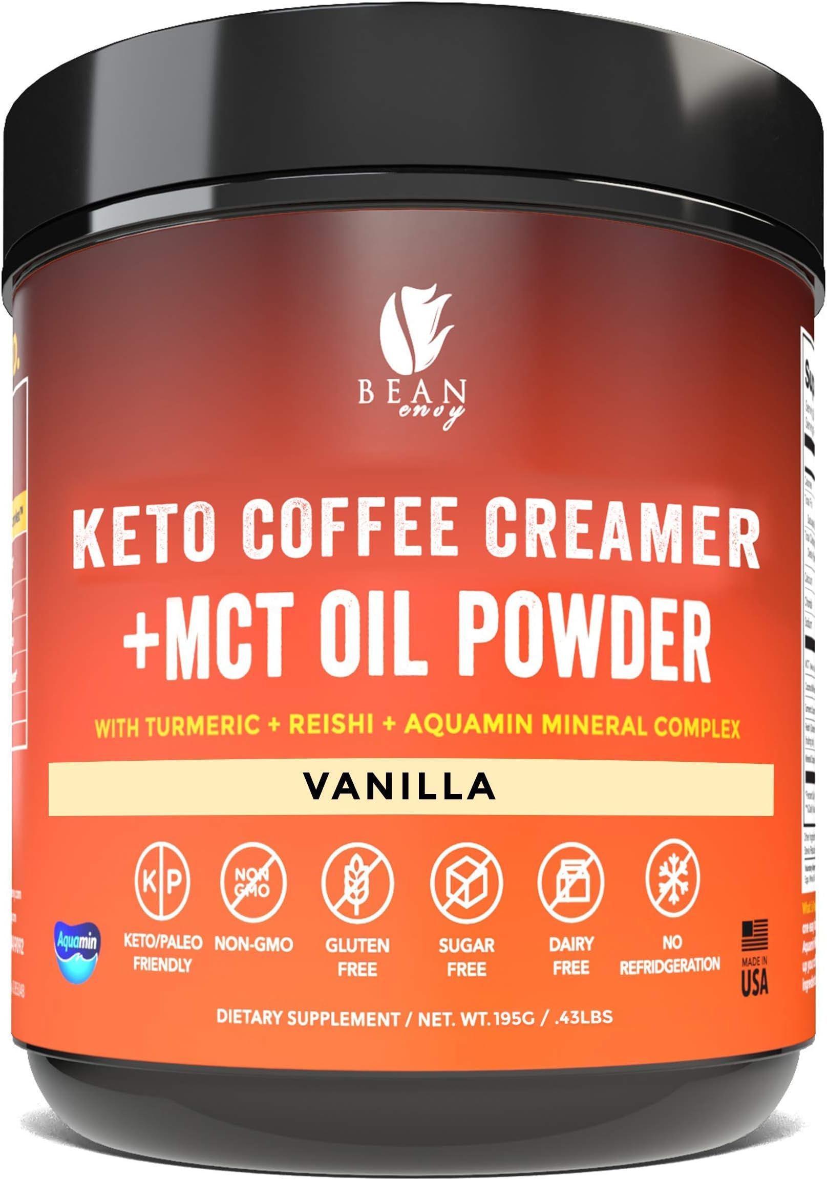 Bean Envy Keto Coffee Creamer - Coconut Milk Powder + MCT Oil Powder - Superfood Blend for Energy & Immunity Boost. Perfect for Keto, Stress management and Joint Mobility Support - Vanilla
