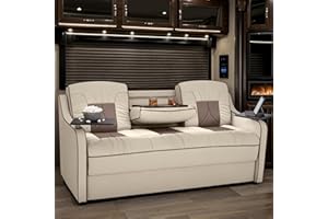 Qualitex De Leon Console DX RV Sofa Bed, 72" Wide, Ultimate Leather, Bisque and Light Antelope