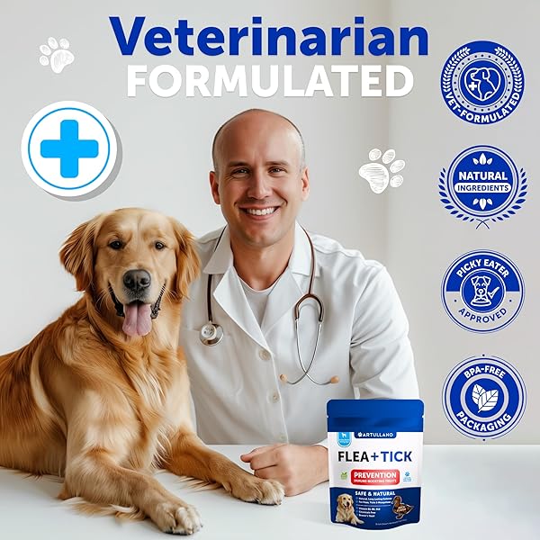 FLEA AND TICK PREVENTION FOR DOGS CHEWABLES – NATURAL FLEA TREATMENT CONTROL – SUPPLEMENT FOR LARGE & SMALL DOGS WITH VITAMINS – IMMUNE SUPPORT CHEWS – PUPPY PEST DEFENSE ORAL PILLS – 70 SOFT TREATS