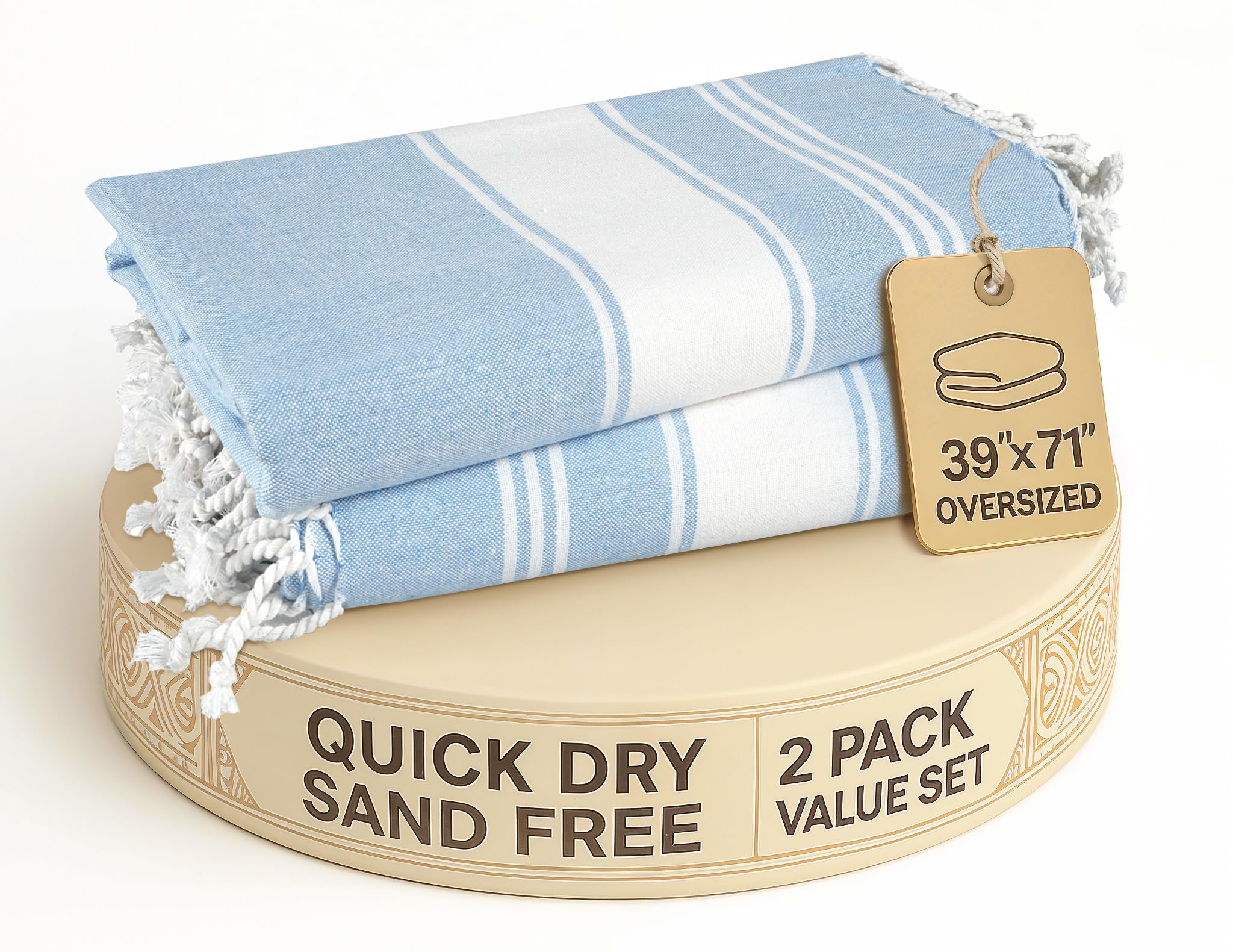 Photo 1 of LANE LINEN Beach Towels for Women, 2 Pack Large Beach Towels Oversized, Pre-Washed, No-Shrink Sand Free Beach Towels, Quick Dry, Lightweight Travel Towel,Soft Beach Bath Towel, 39"x71" - Sky Blue