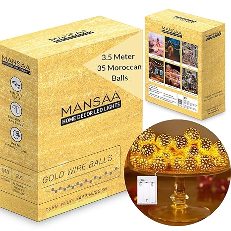 Mansaa Essentials Home Decor String Light Battery Operated, 3.5 m, 35 LEDs, 35 Balls with 3 AA Battery Case (Multicolour, Batteries not Included, Moroccan Balls)