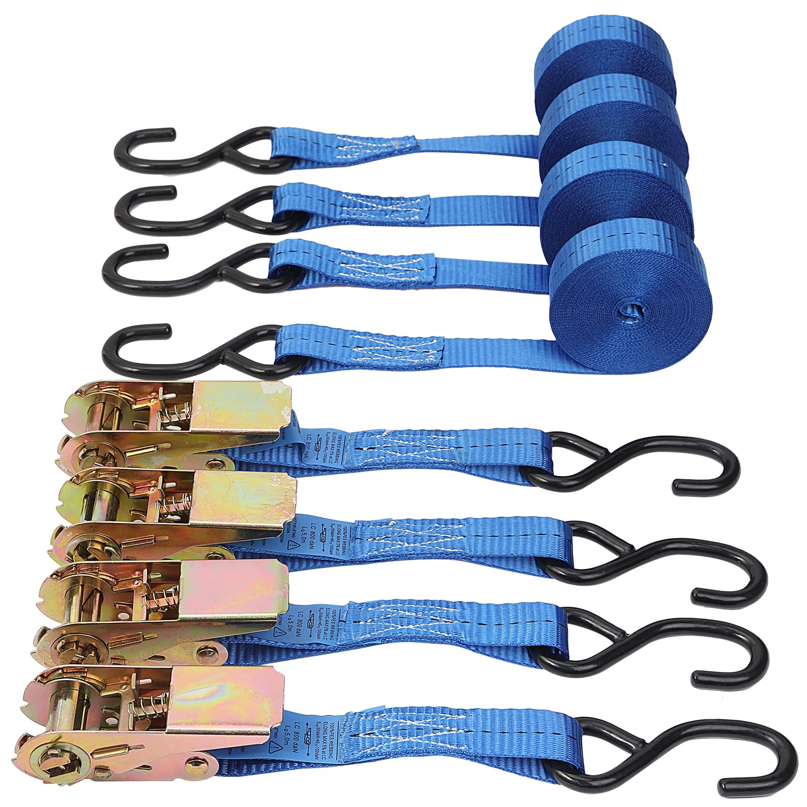 4 x 800 kg 5m Heavy Duty Ratchet Straps with J-hooks,JAKAGO Adjustable Tie Down Straps for Luggage/Cargo/Vans/Motorcycle/Moving Appliances (SS-Blue)