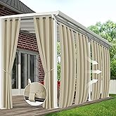HolidayIdeas Outdoor Curtains for Patio Waterproof 6 Panels 54x95 Inch-Windproof Weatherproof Privacy Cream Curtains-Grommet Top and Tab Bottom Drape for Gazebo, Porch, Pergola, Cabana, Backyard