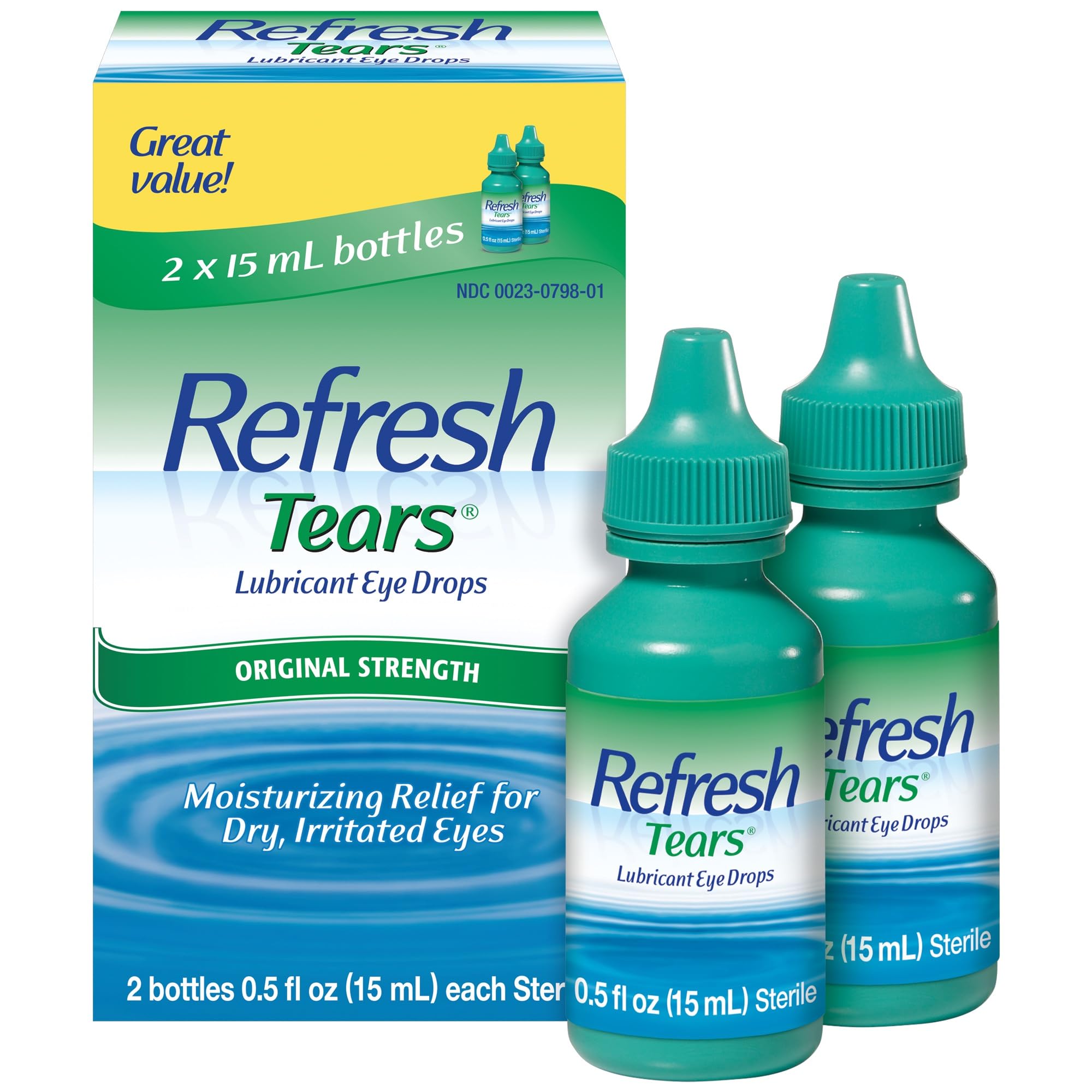 Refresh Tears Eye Drop Liquid Lubricant Bottle, 0.51 Ounce, 2 Pack
