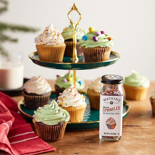 WATKINS RAINBOW DECORATING SPRINKLES, NO ARTIFICIAL DYES, KOSHER, 3.4 OUNCE JAR, 1-PACK
