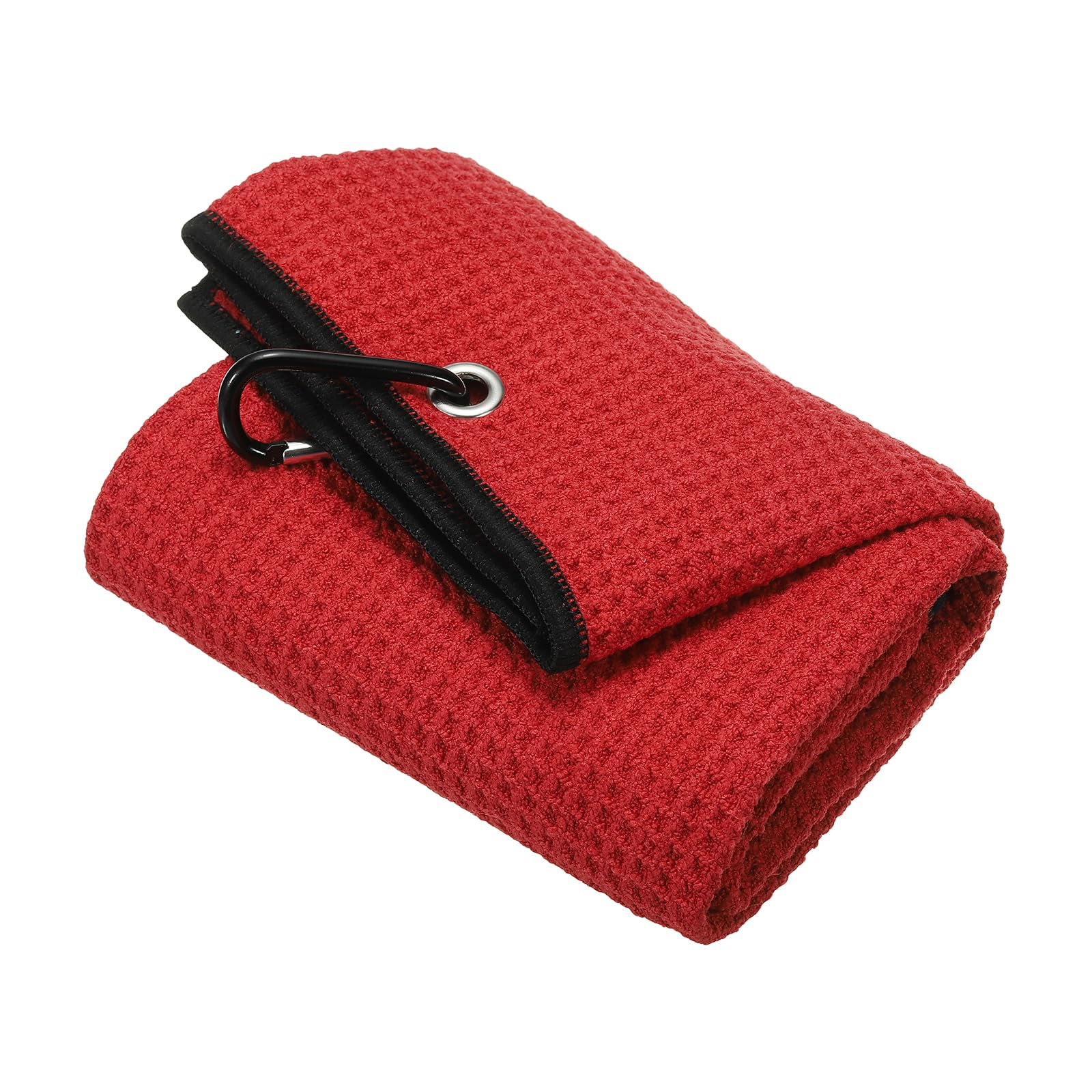 PATIKIL 20"x16" Tri-fold Golf Towel, Microfiber Waffle Pattern Towels Absorption Soft Towel with Aluminum Clip for Golf Bags and Club, Red