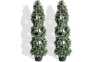 momoplant White Fruit Artificial Boxwood Topiary Plant Topiary Tree 35inch Fake Feaux Spiral Plants Green Outdoor/Indoor Home Office Porch, （Set of 2）