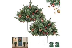 Christmas Planter Filler with Led Lights & Timer,Battery Operated Christmas Pot Fillers Outdoor Decoration for Porch,Pathway 