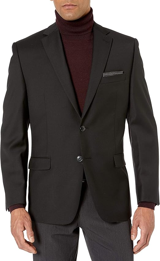 calvin klein solid wool black slim x fit suit