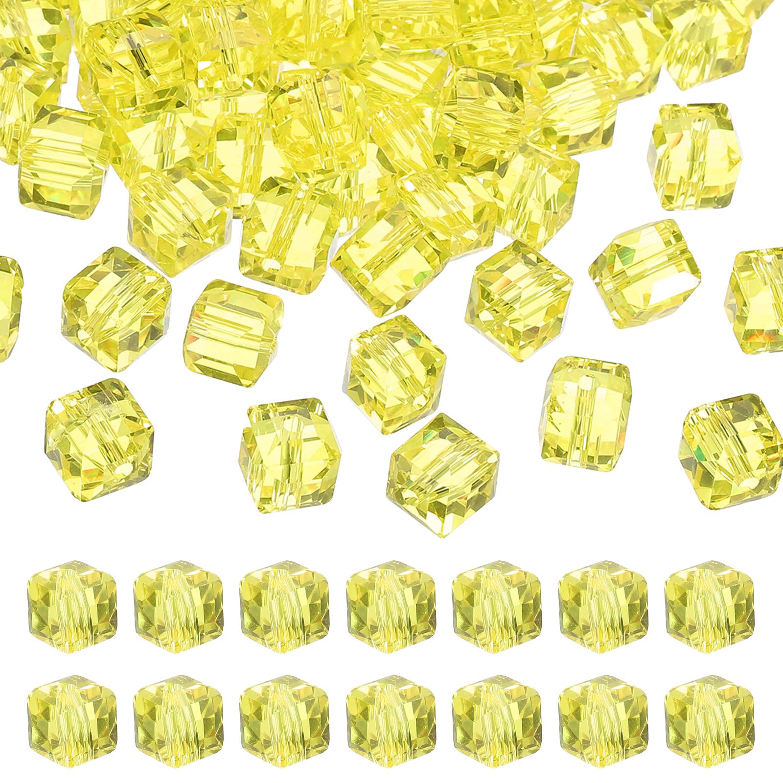 PATIKIL 6mm Crystal Glass Cube Beads, 100 Pcs Square Glass Beads Loose Glass Beads for Multi Cord Bracelet Jewelry Making Necklace Earrings Decorations, Light Yellow