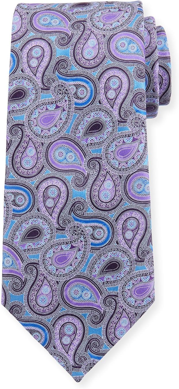 New Men's Ermenegildo Zegna Layered Paisley Purple Italian Silk Tie