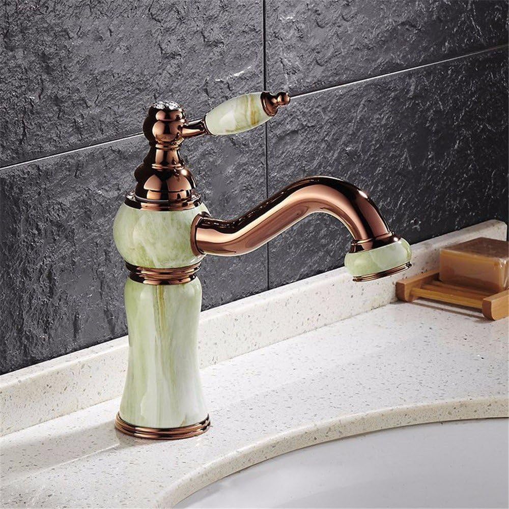 Bathroom Sink Taps Retro Jade Rose Gold Paint Bathroom Washbasin Taps Can Rotate 360 Deg Basin Taps,B