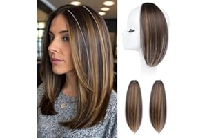 REECHO Clip in Hair Volumizer, 2PCS 12 inch Short Thick Clip in Hairpieces Adding Extra Volume Hair Extensions for Women - Dark Brown with Highlights