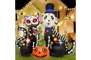 Rocinha 5 FT Halloween Inflatables Black Cat and Dog Day of The Dead Decorations Inflatable Halloween Blow Up Yard Decorations with Built-in LED Lights for Front Yard Lawn Garden Party