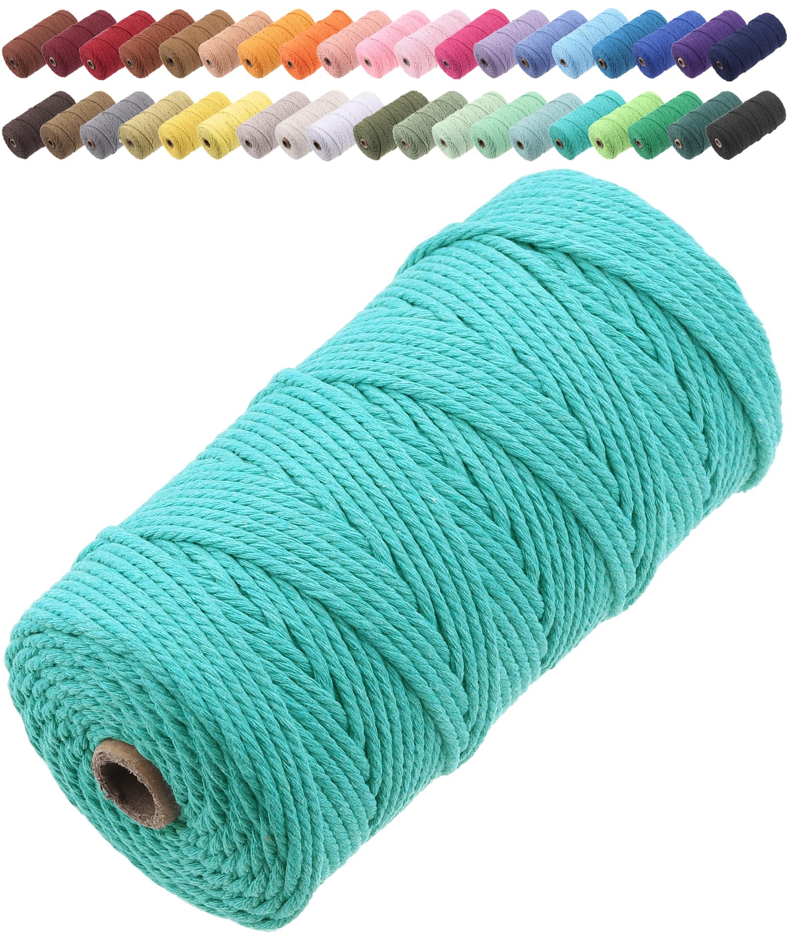 GOHOF Macrame Cord 3mm x 150m Premium Cotton Macrame Rope, 4 Strand Twisted Soft Cotton Cord, One of The Most Perfect Materials for Macrame Art, Cotton String Without Chemicals (Lake Green)