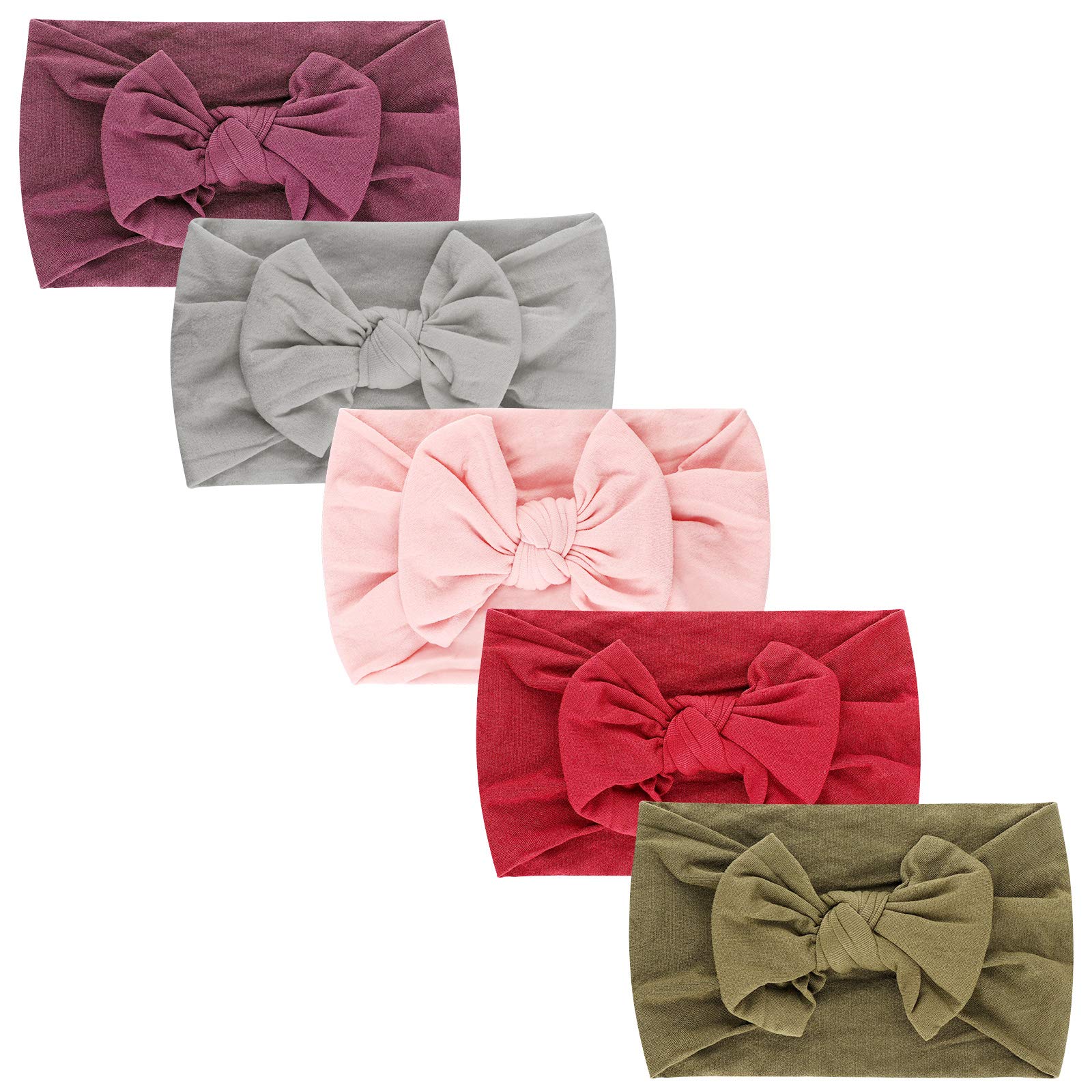 DRESHOW 5 Pack Baby Girl Nylon Headbands Newborn Infant Toddler Hairbands and Bows Child Hair Accessories