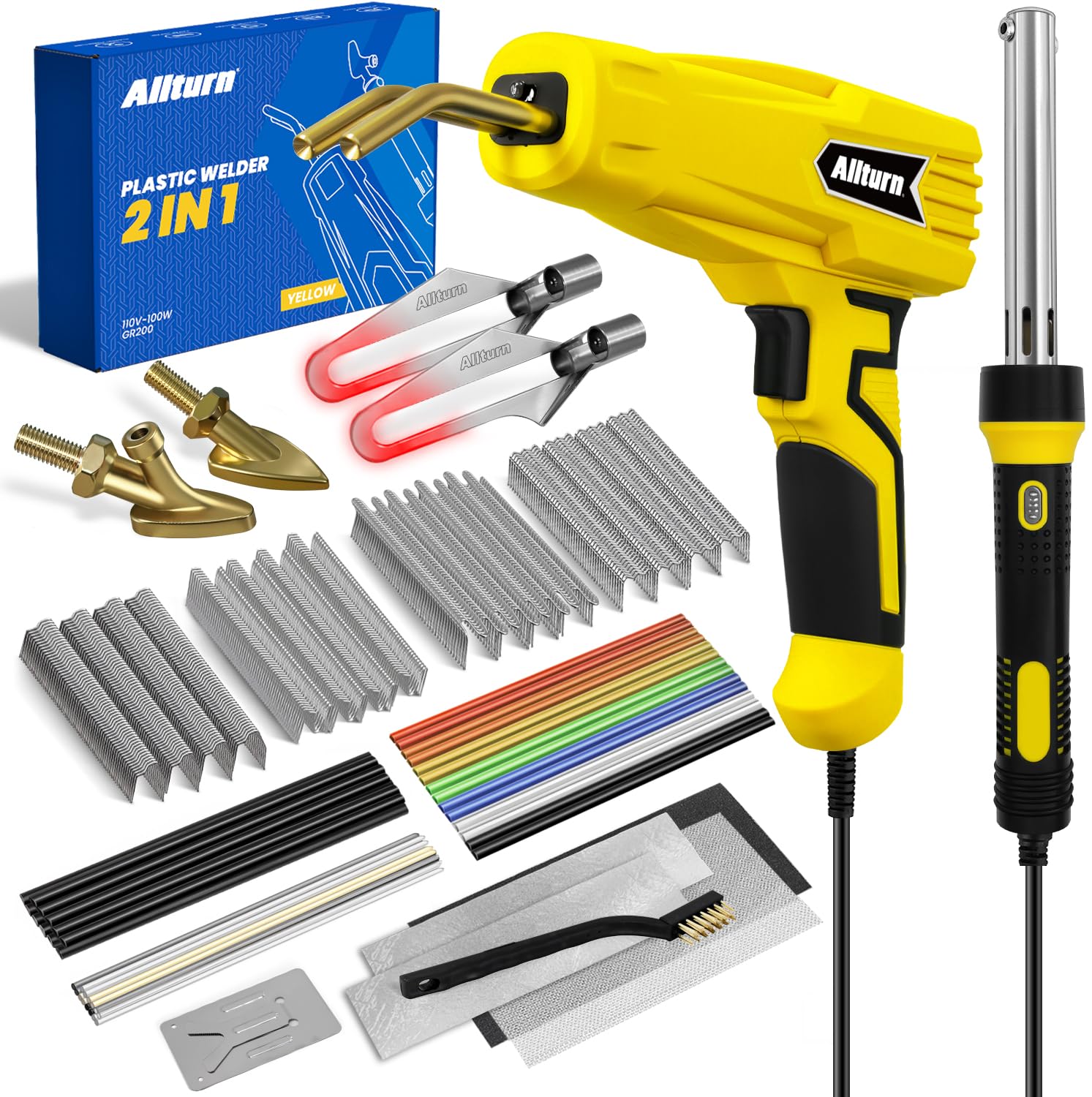 Photo 1 of Allturn Plastic Welder,Plastic Welding Kit 3 in 1,Plastic Repair Welder Kit,1000pcs Plastic Welding Staples,Plastic Welding Rods Kit,Repair for Most Thermoset Plastics,Yellow