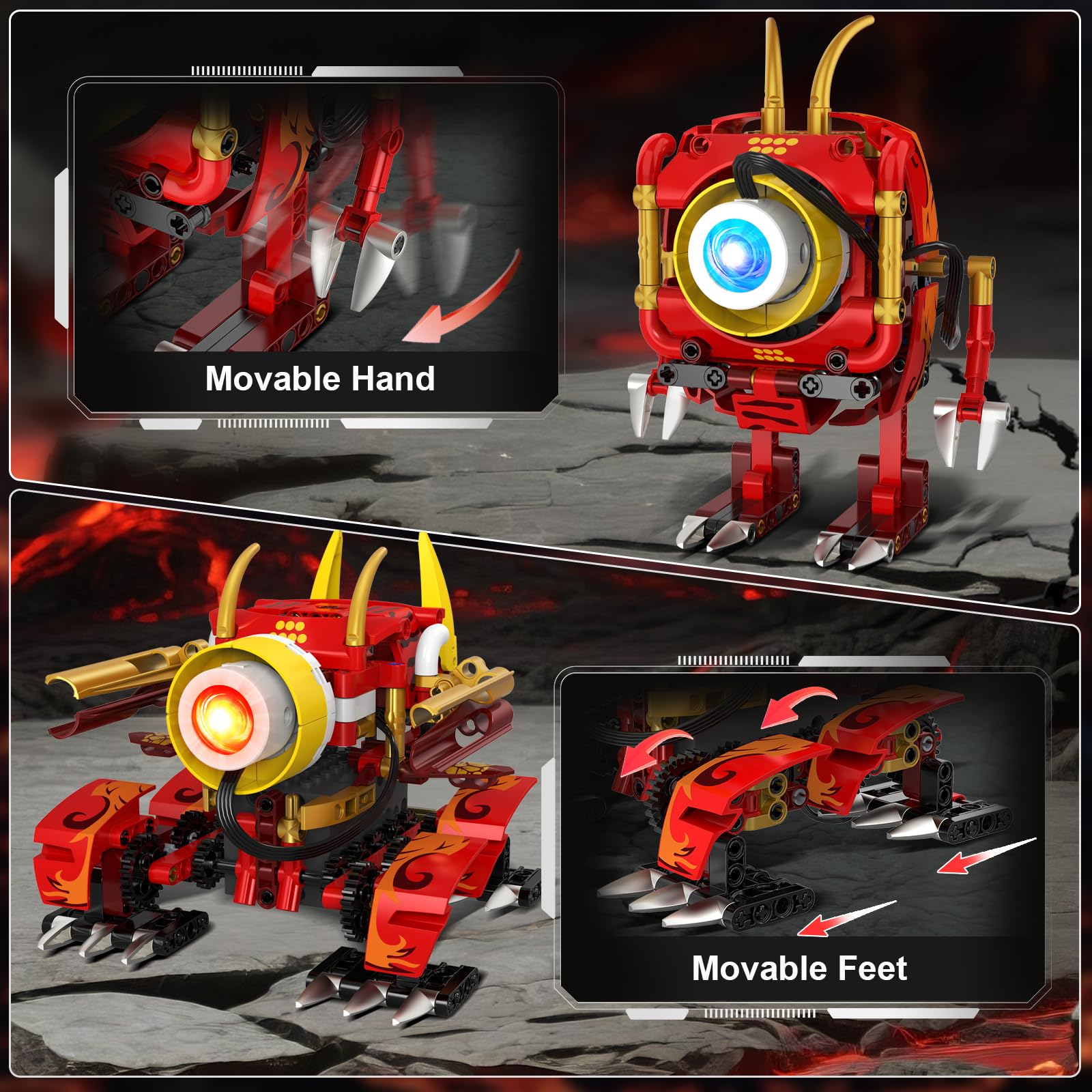 HOGOKIDS 5-in-1-Drachenroboter-Bauspielzeug mit 6 Lichtfarben und 5 Lichteffekten – 354PCS Roboter-Spielzeugset mit Fernbedienung und App-Steuerung für Kinder, Geschenke für Jungen Mädchen ab 8 Jahren 6