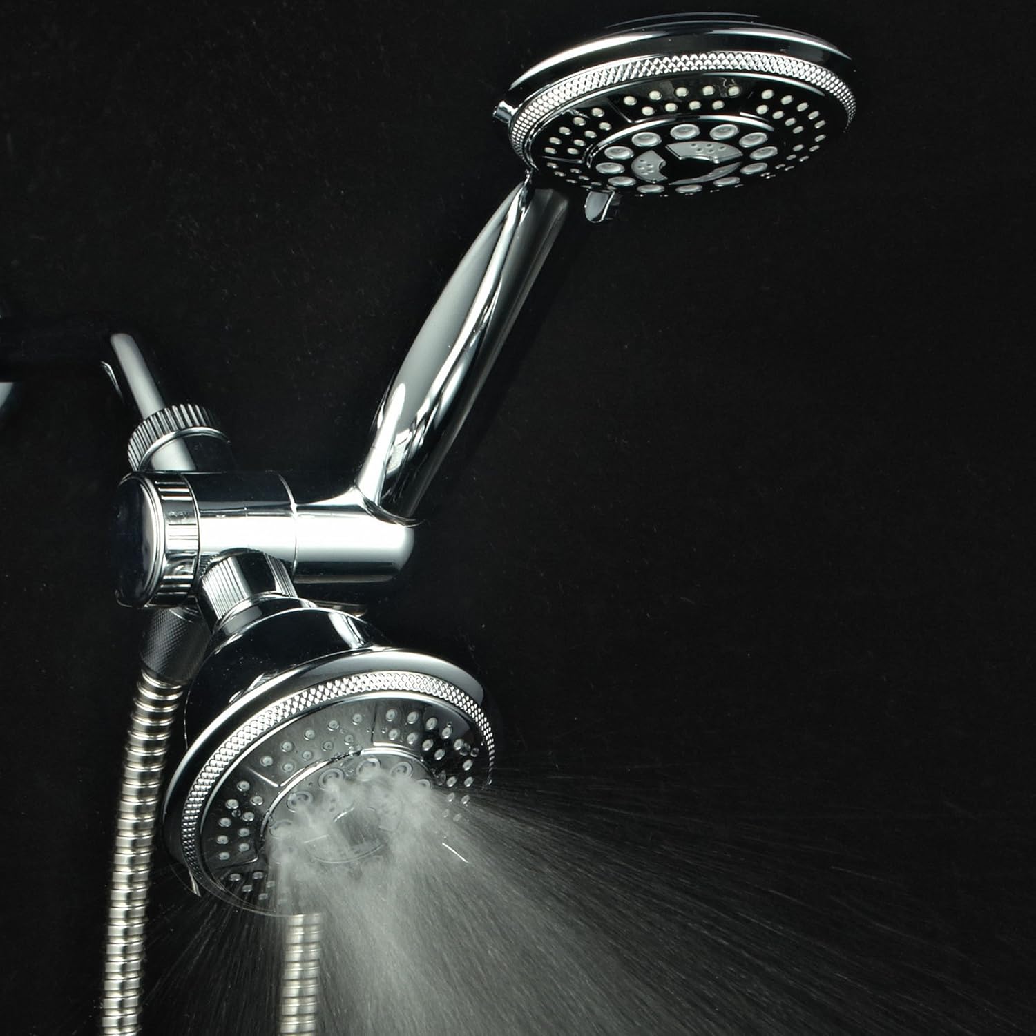 Hydroluxe 1433 Handheld Showerhead & Rain Shower Combo. High Pressure 24 Function 4" Face Dual 2 in 1 Shower Head System with Stainless Steel Hose, Patented 3-way Water Diverter in All-Chrome Finish - - 