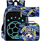 UFNDC 3PCS Kids Soccer Backpack, Boys Camouflage Bookbag with Lunch Box, 17" Water Resistant Teen Travel School Bag for Middle Elementary