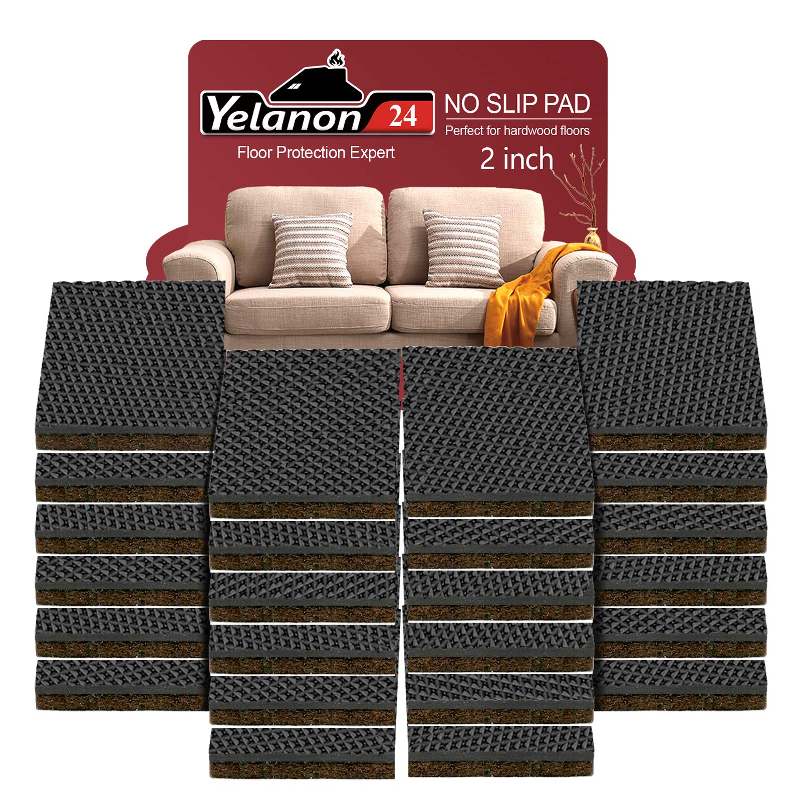 Yelanon Non Slip Furniture Pads 24 pcs 50mm Furniture Grippers, Non Skid for Furniture Legs,Self Adhesive Rubber Furniture Feet,Anti Slide Furniture Hardwood Floors Protectors for Keep Couch Stoppers