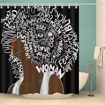 Black Beauty Afro African American Girl Shower Curtain Set Hiphop