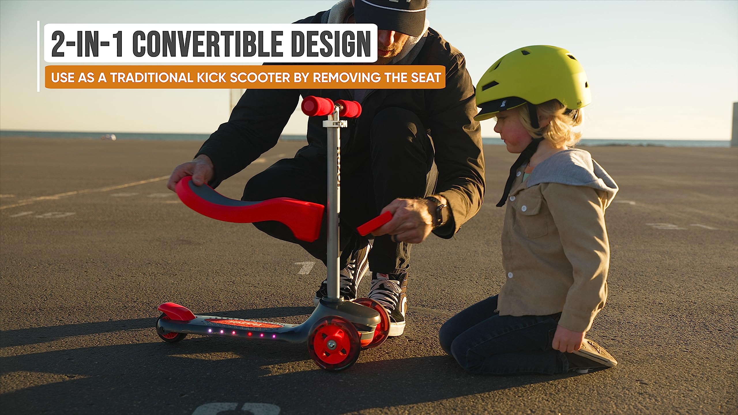Razor Rollie DLX, 3-Wheel Light-Up Scooter for Younger Children, Seated and Stand-Up Riding Options
