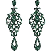 Flyonce Women's Crystal Wedding Vintage Flower Pattern Hollow Drop Chandelier Earrings