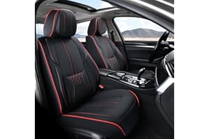 BWTJF Leather Car Seat Covers, Automotive Seat Covers for Front Pair, Leatherette Automotive Vehicle Cushion Cover for Sedans SUV Pick-up Truck, Universal Car Interior Accessories, (Black&Red)