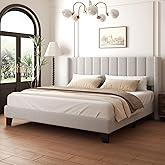 wirpexhowak King Bed Frame with Headboard Upholstered Platform Bed Frame with Teddy Velvet Headboard, Wooden Slats Support/Wing Edge Design/No Box Spring Needed/Easy Assembly, Grey King