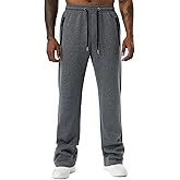 QIUDAOHENG Mens Baggy Wide Leg Sweatpant Jogging Drawstring Knit Casual Zipper Pocket Open Bottom Sports Pants