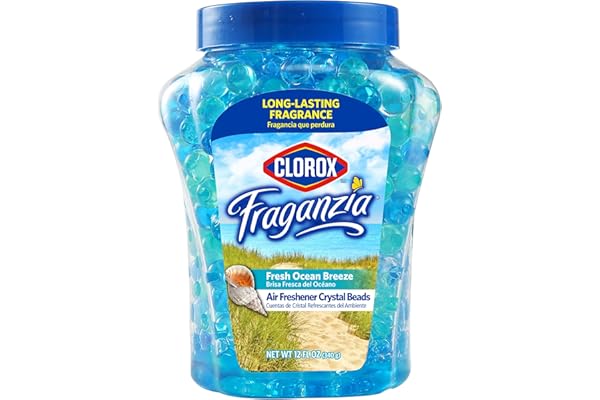 Clorox Fraganzia Air Freshener Crystal Beads Fresh Ocean Breeze 12oz | Long-Lasting Air Freshener Beads 12 Ounces | Easy to Use Vented Jar Air Scent Beads for Homes, Bathrooms, Closets, Car or Office