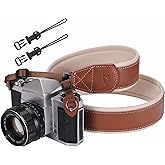 Padwa Lifestyle Tan Leather Camera Strap - Full Grain Leather Camera Straps with Skin Friendly Soft Clothing Leather Shoulder Padded Comfort for Extended Use by Photographers