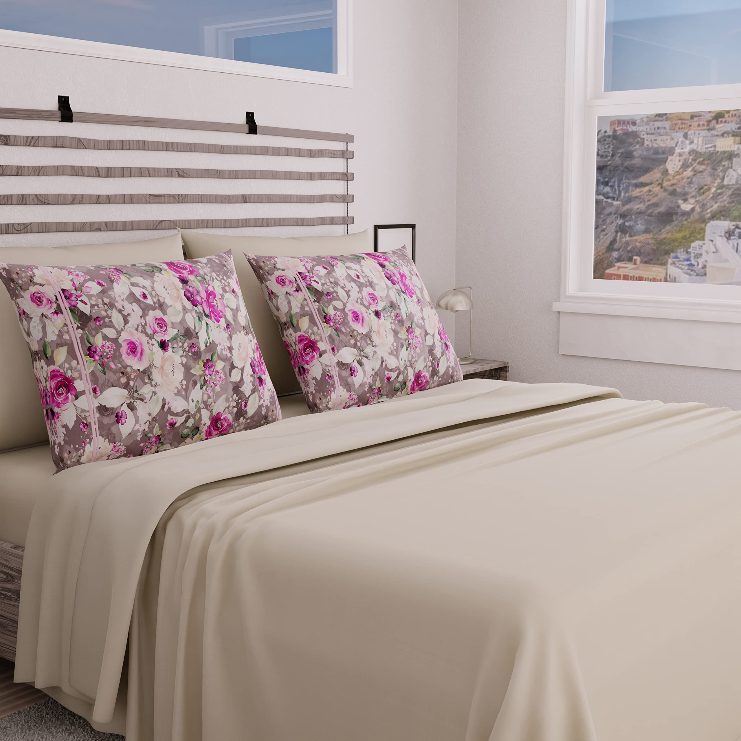 PETTI Artigiani Italiani - Complete Bed Set, Double Sheets, Grey Flower Sheets, Double Bed Set, Print only on Pillowcases 100% Made in Italy — image 1