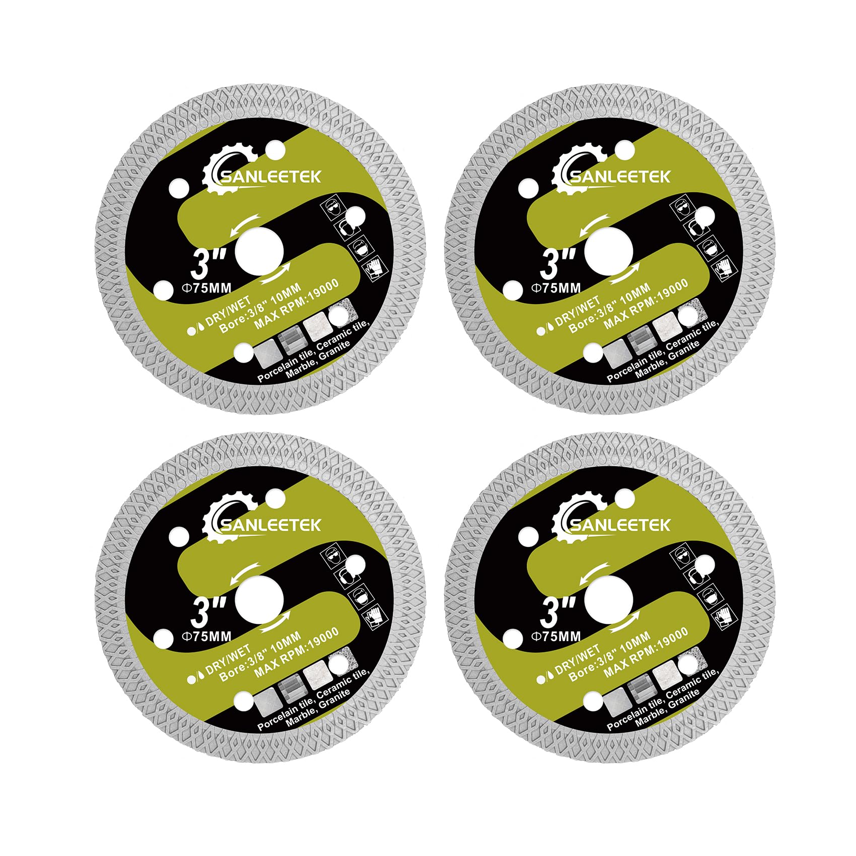 Diamond Cutting Grinding Disc 75mm - 4pcs X Mesh Disc Cutter for Ceramic Tile Porcelain Marble Artificial Stone for Arbor 10mm Angle Grinder SANLEETEK